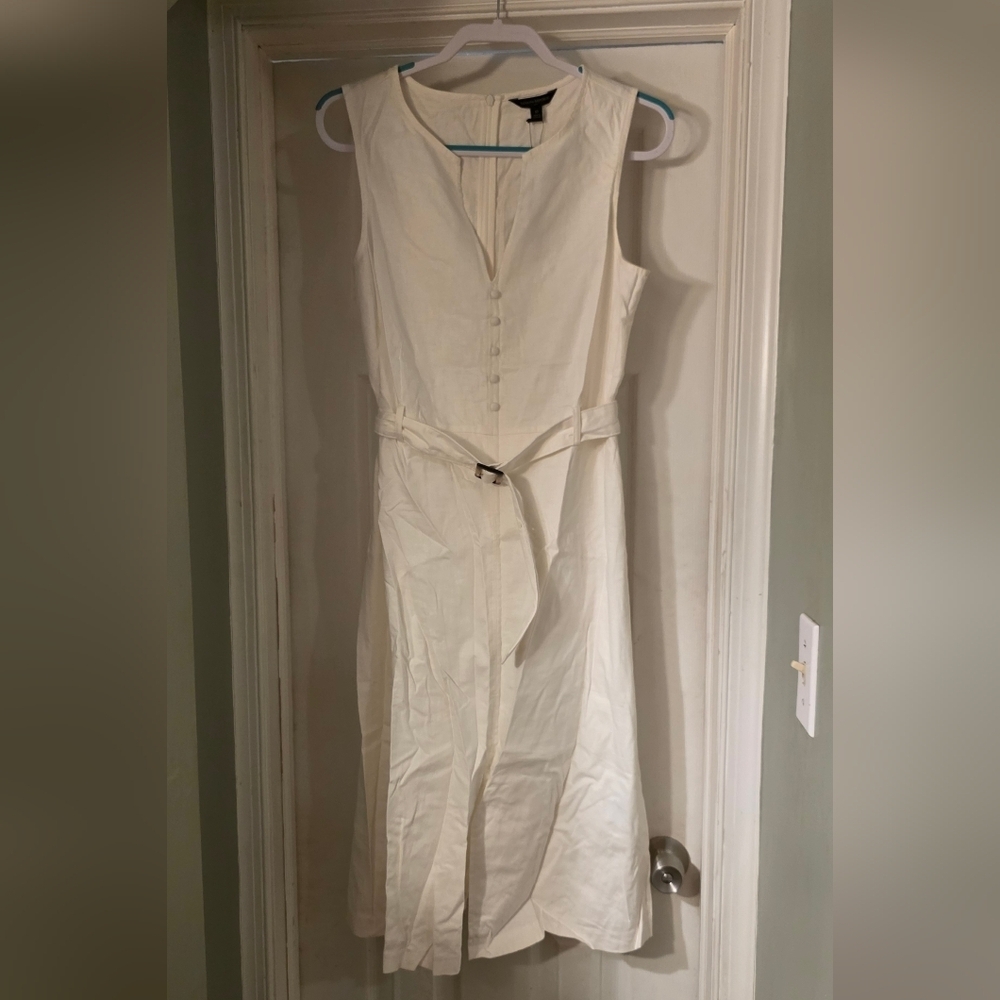 Banana Republic Factory White Linen Midi Sheath Dress